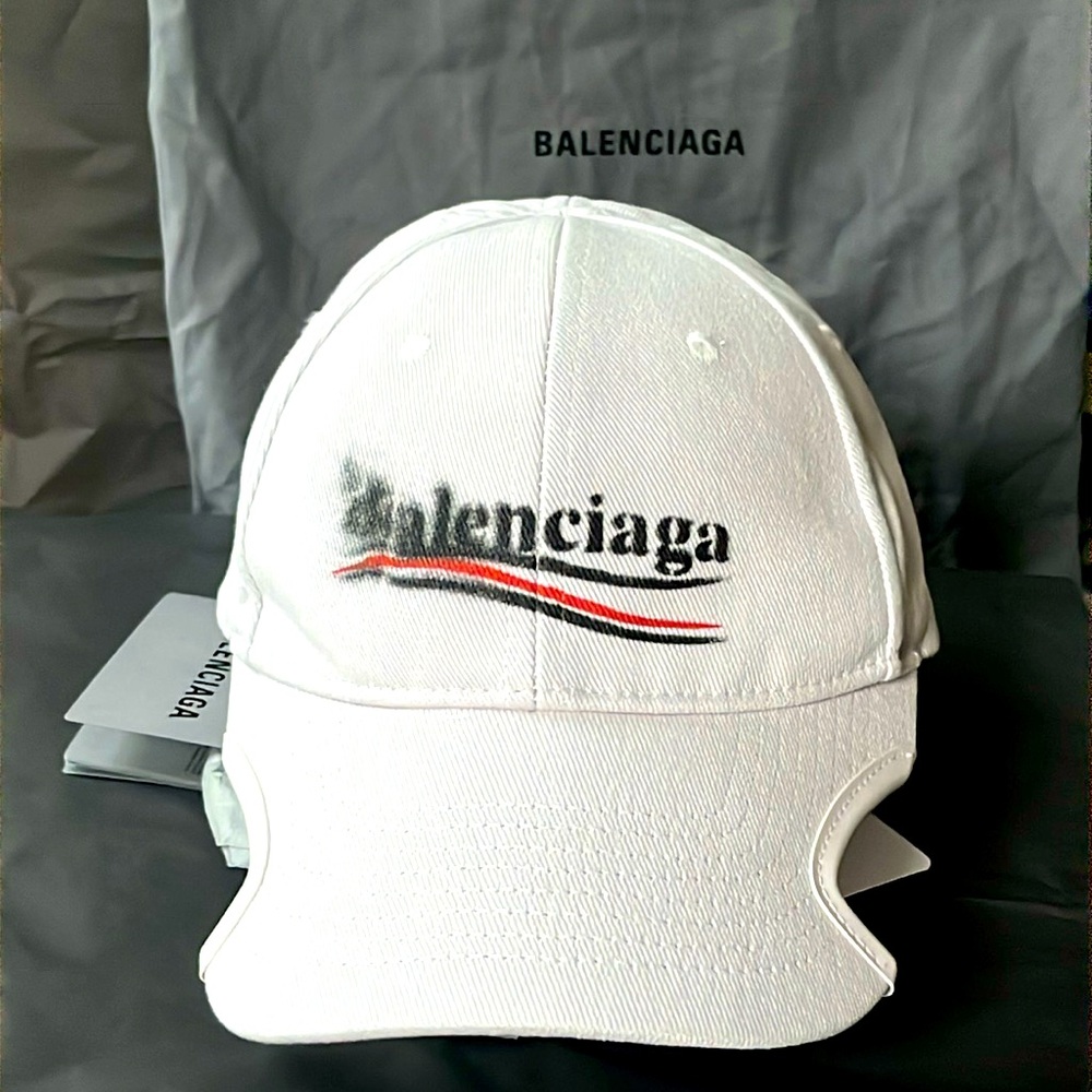 Balenciaga Political Stencil Cap in off white and black cotton drill medium NEW - Picture 2 of 10